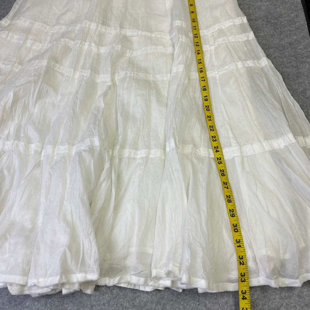 Lauren Ralph Lauren White Crinkled Cotton Skirt Flowy Midi Length Size 12 Boho - Picture 14 of 14